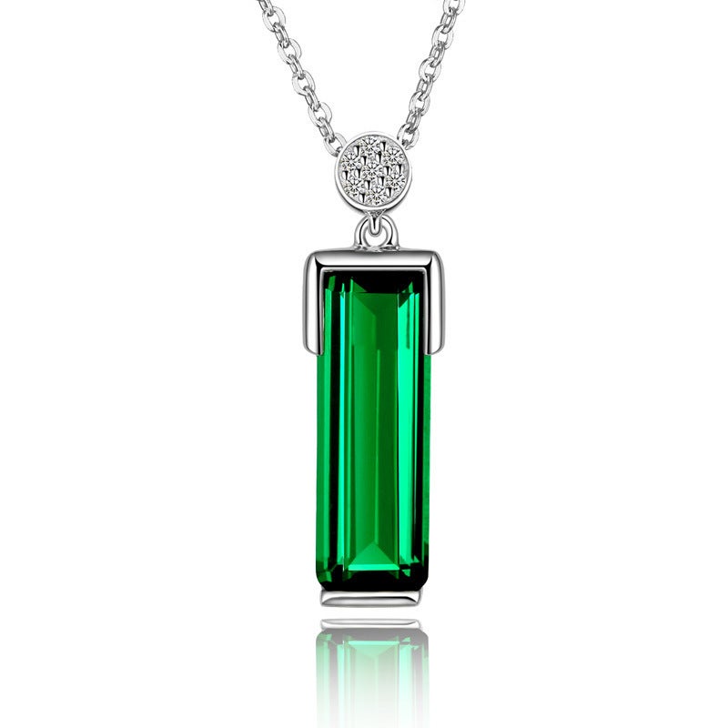 Generic Pendant Emerald Color Gemstone Plated 925 Silver Color Treasure Tourmaline Jewelry Necklace Plated 18K White Gold Pendant for Women Pendant White Gold Cross Chain 