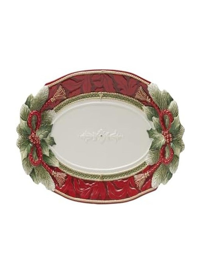 Fitz & Floyd Fitz and Floyd Holiday Home Poinsettia Trim Serving Platter, 17 inch, Red - Image 1