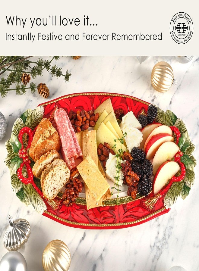 Fitz & Floyd Fitz and Floyd Holiday Home Poinsettia Trim Serving Platter, 17 inch, Red - Image 4