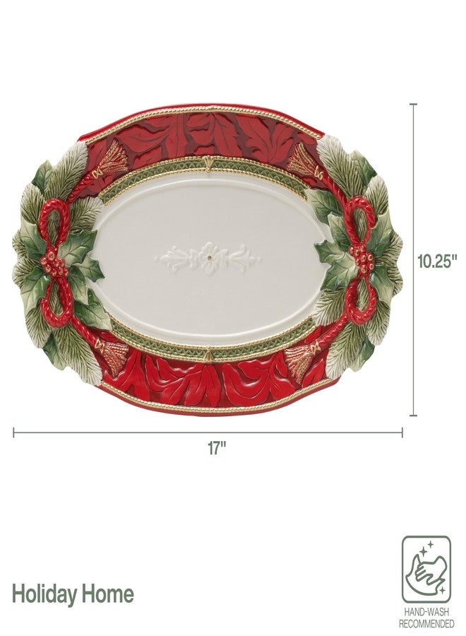 Fitz & Floyd Fitz and Floyd Holiday Home Poinsettia Trim Serving Platter, 17 inch, Red - Image 2