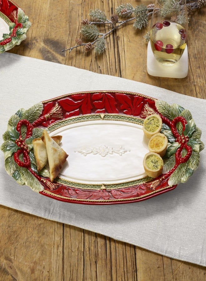 Fitz & Floyd Fitz and Floyd Holiday Home Poinsettia Trim Serving Platter, 17 inch, Red - Image 5