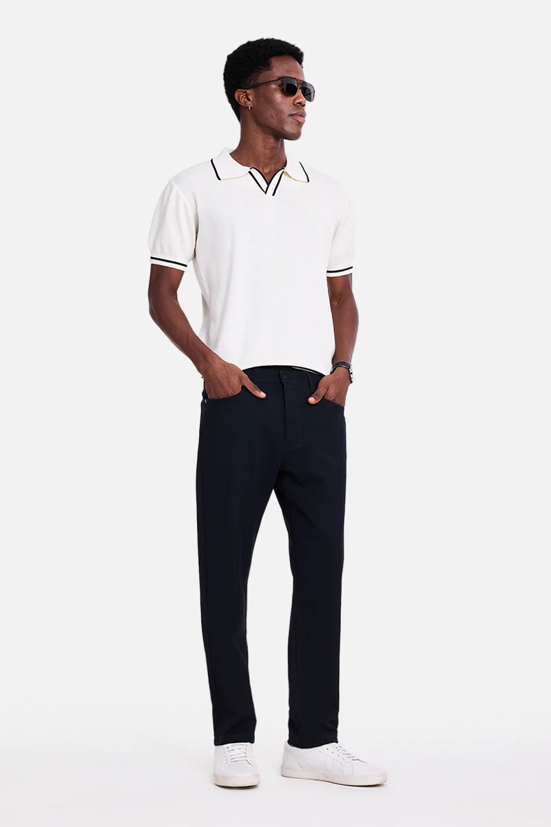 سنيتش Navy Blue Solid Slim Fit Trousers
