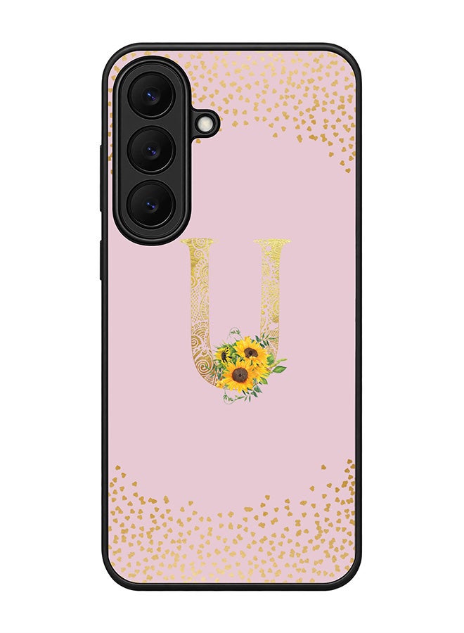 Stylizedd Rugged Case for Samsung Galaxy S26 FE- Slim Fit Hybrid Rubber Cover Sunflower Monogram - U (Pink)