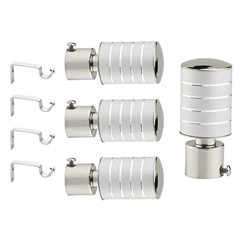 Welson Stainless Steel Curtain Bracket with Support 1 Inch Rod Pocket Finials Rod Support Fittings, Curtain Rod Holder (2 Pair Silver) - Durable Window Decor Solution for Elegant Home Interiors - Image 1