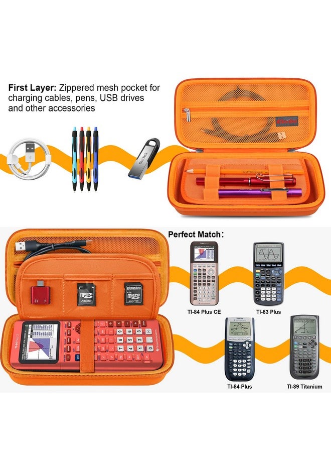 Elonbo Elonbo Carrying Case for Texas Instruments TI-84 Plus CE/TI-84 Plus/TI-83 Plus CE/Casio fx-9750GII Color Graphing Calculator, Extra Mesh Pocket Fits Charging Cable, Charger, Manual, Orange  - Image 2
