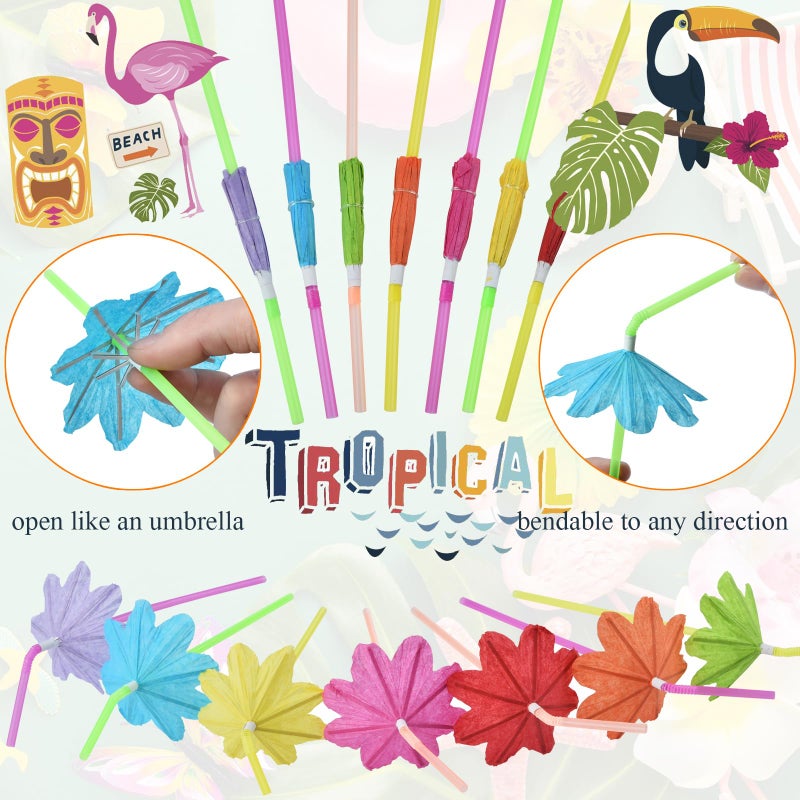 ALINK 50pcs Umbrella Straws  Long Cocktail Drink Umbrellas Fancy Flower Bar Straws  Tropical Summber Beach Luau Tiki Hawaiian Party Straws Decorations - Flower - Image 2
