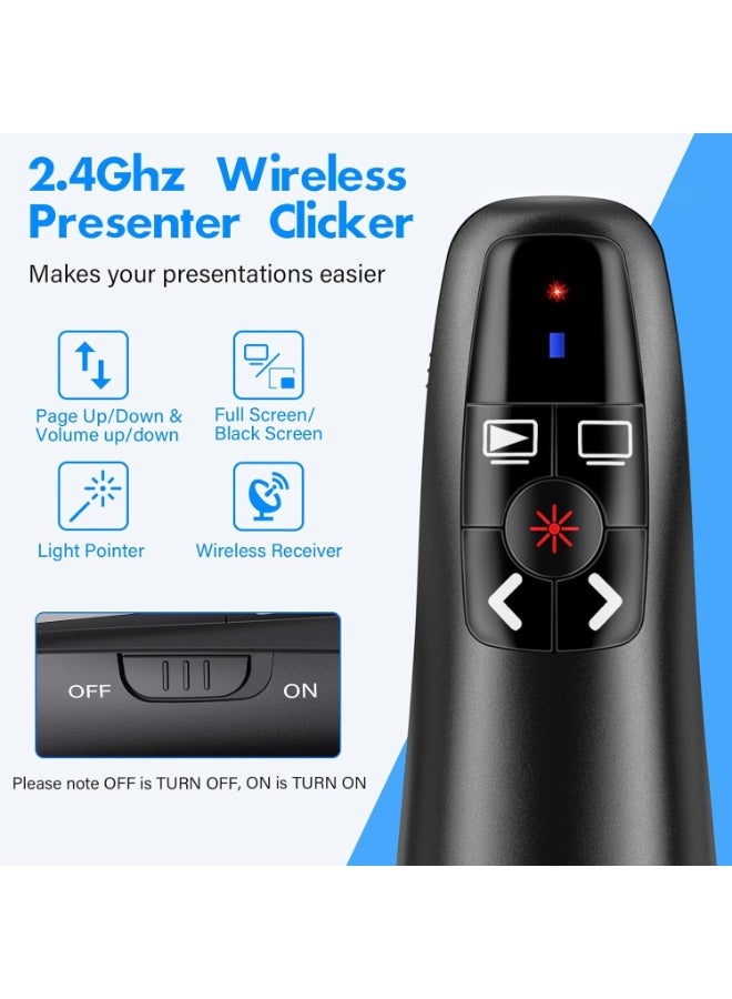 NIIMBOT Rechargeable Wireless Presentation Clicker, Wireless Presentation Clicker, 2.4GHz 100FT Range, Type C & USB A 2-in-1 Laser Pointer Remote with Volume Control, for PC/Mac/Computers, PowerPoint/PPT Presentations (R400) - Image 5