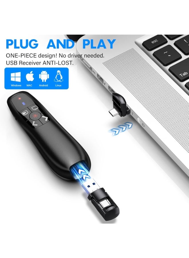 NIIMBOT Rechargeable Wireless Presentation Clicker, Wireless Presentation Clicker, 2.4GHz 100FT Range, Type C & USB A 2-in-1 Laser Pointer Remote with Volume Control, for PC/Mac/Computers, PowerPoint/PPT Presentations (R400) - Image 3