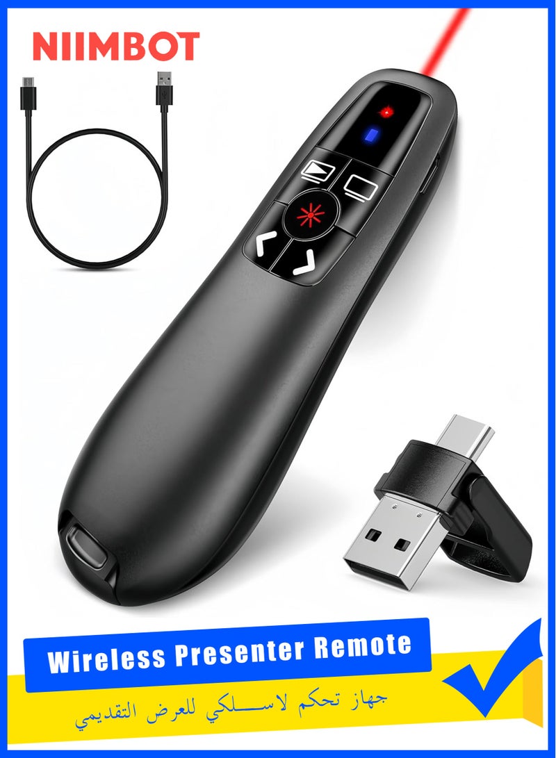 NIIMBOT Rechargeable Wireless Presentation Clicker, Wireless Presentation Clicker, 2.4GHz 100FT Range, Type C & USB A 2-in-1 Laser Pointer Remote with Volume Control, for PC/Mac/Computers, PowerPoint/PPT Presentations (R400) - Image 1