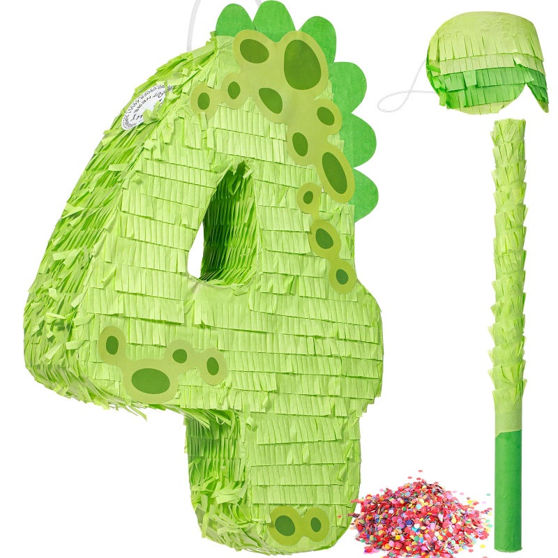 Poen 16 Inch Dinosaur Piata Number 1 2 3 4 5 6 7 8 9 for Kids Birthday Party Cute Dino Piata with Blindfold Stick and Confetti for Boys Girls Dinosaur Birthday Animal Theme Baby Shower Decor4 - Image 3