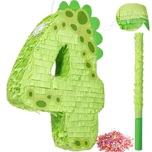 Poen 16 Inch Dinosaur Piata Number 1 2 3 4 5 6 7 8 9 for Kids Birthday Party Cute Dino Piata with Blindfold Stick and Confetti for Boys Girls Dinosaur Birthday Animal Theme Baby Shower Decor4 - Image 1
