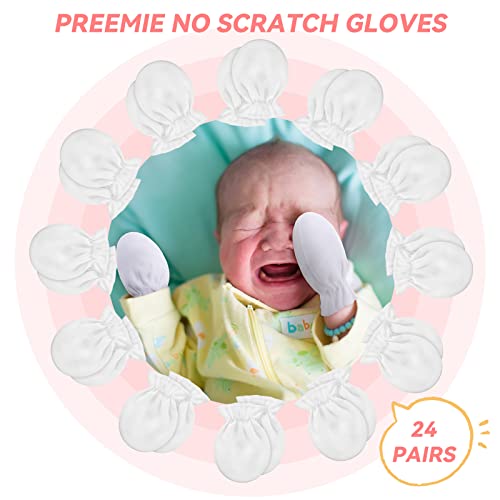 Vabean 24 Pairs Preemie Baby Mittens No Scratch Cotton Gloves 06 Months Premature Baby Mittens for Boys Girls NewbornWhite - Image 3
