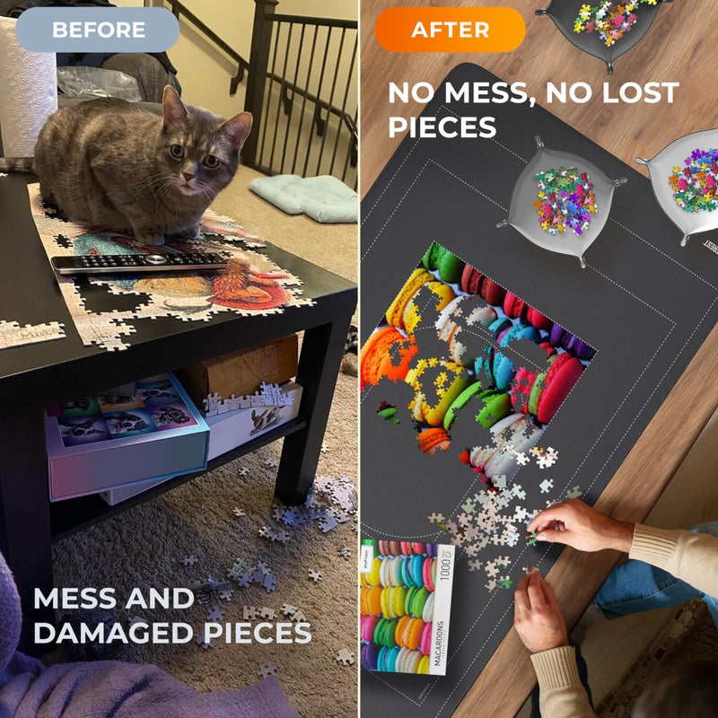 Newverest Jigsaw Puzzle Mat Roll Up, Saver Pad 55â€ x 35.5â€ Portable Keeper Up to 3000 Pieces with Non-Slip Rubber Bottom and Polyester Top + 3 Puzzle Sorting Trays, Travel-Friendly Storage Bag - Image 5
