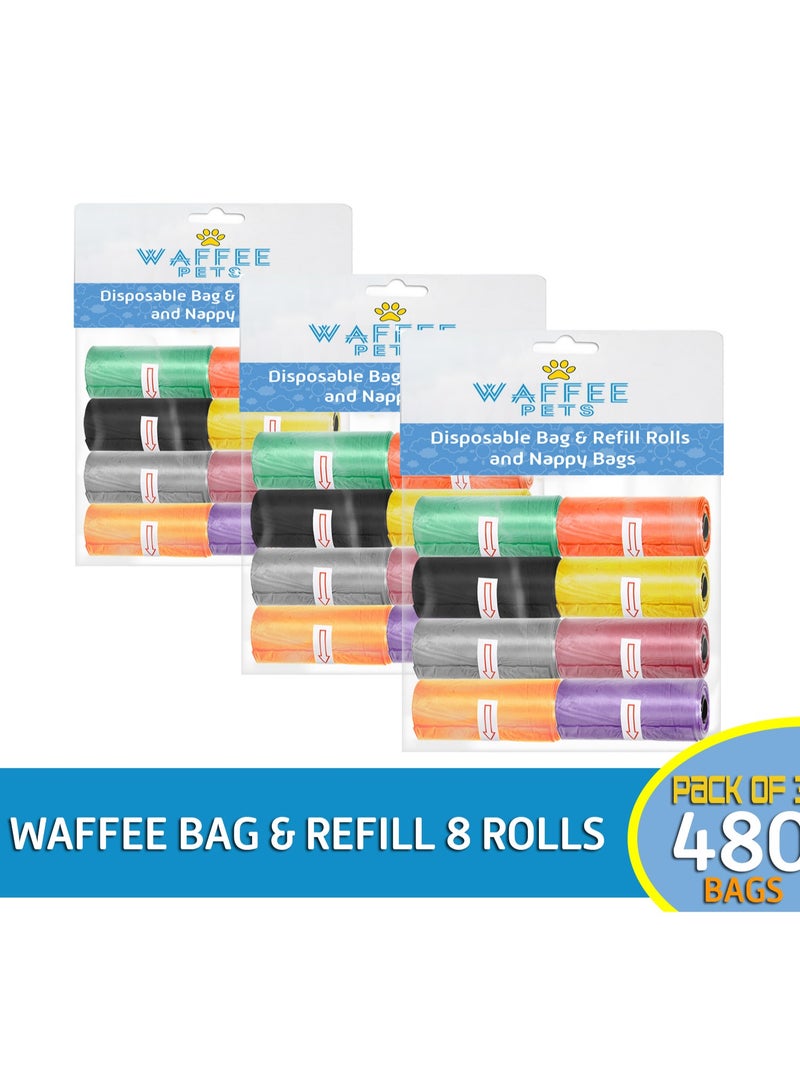 Waffee Bag and Refill 8 Rolls Pack of 3-480 Bags, Durable, Eco-Friendly, and Convenient for Daily Use. - Image 2