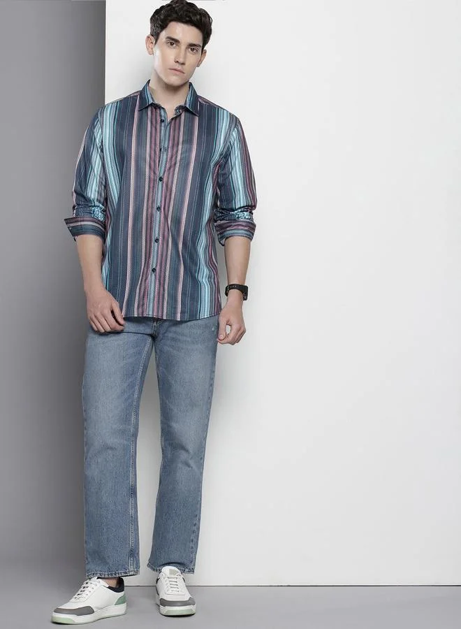 The Indian Garage Co  Men Multi-Stripe Spread Collar Shirt for Men | Best Price UAE