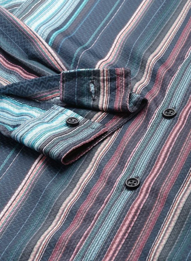 The Indian Garage Co  Men Multi-Stripe Spread Collar Shirt for Men | Best Price UAE