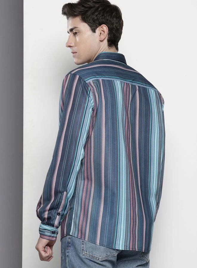 The Indian Garage Co  Men Multi-Stripe Spread Collar Shirt for Men | Best Price UAE
