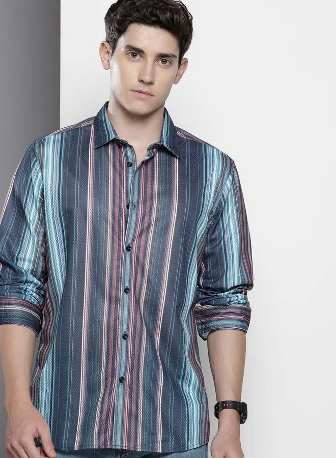 The Indian Garage Co  Men Multi-Stripe Spread Collar Shirt for Men | Best Price UAE