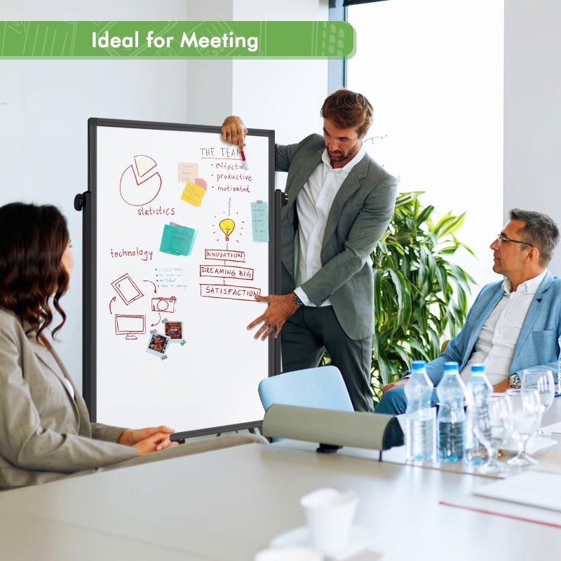 Reliaboard Rolling Whiteboard on Wheels, 32x48 Inches Double-Sided Magnetic Dry Erase Board with Stand, Height Adjustable Mobile White Board Easel for Classroom Home Office Black - Image 5