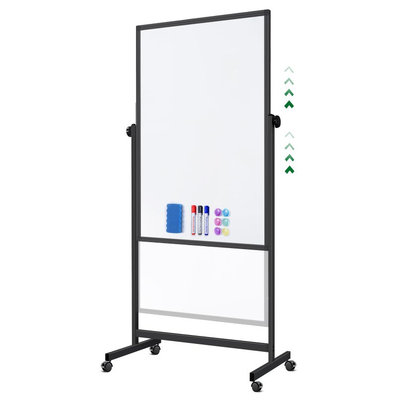 Reliaboard Rolling Whiteboard on Wheels, 32x48 Inches Double-Sided Magnetic Dry Erase Board with Stand, Height Adjustable Mobile White Board Easel for Classroom Home Office Black - Image 1
