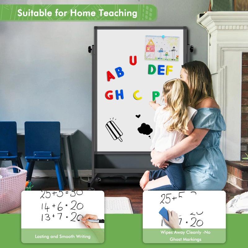 Reliaboard Rolling Whiteboard on Wheels, 32x48 Inches Double-Sided Magnetic Dry Erase Board with Stand, Height Adjustable Mobile White Board Easel for Classroom Home Office Black - Image 4
