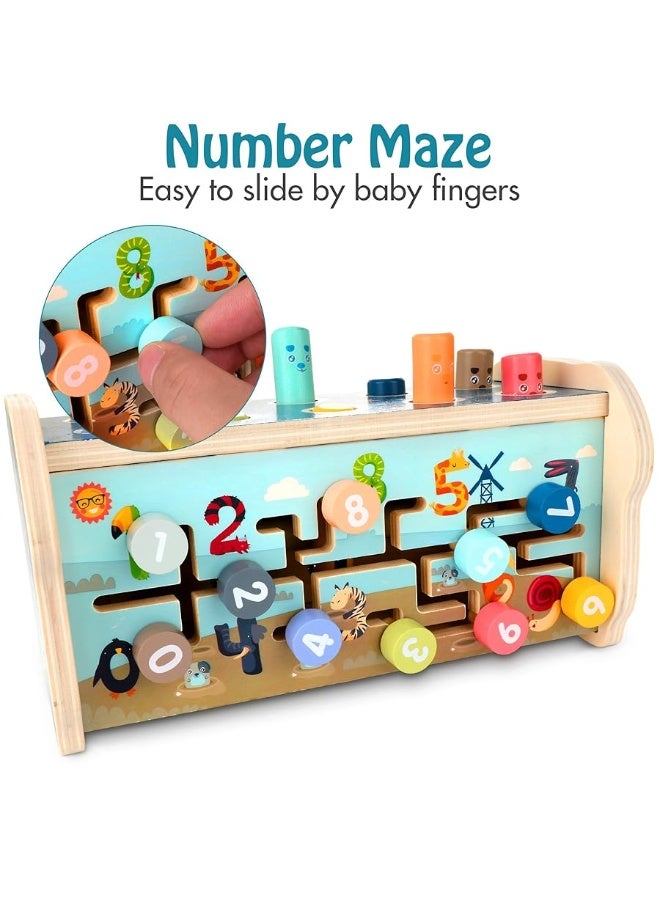 KIDWILL Wooden Hammering Pounding Toy for 12+ Months Kids, Montessori Toys for 1+ Year Old Babies, Early Development Toy with Pounding Bench, Xylophone, Number Sorting Maze, Gifts for Toddlers Age 1-2 - Image 1