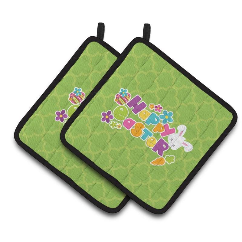 Caroline's Treasures ""Caroline's Treasures BB6900PTHD Happy Easter Green Quatrafoil Pair of Pot Holders  7.5 x 7.5""""  Multicolor"" 