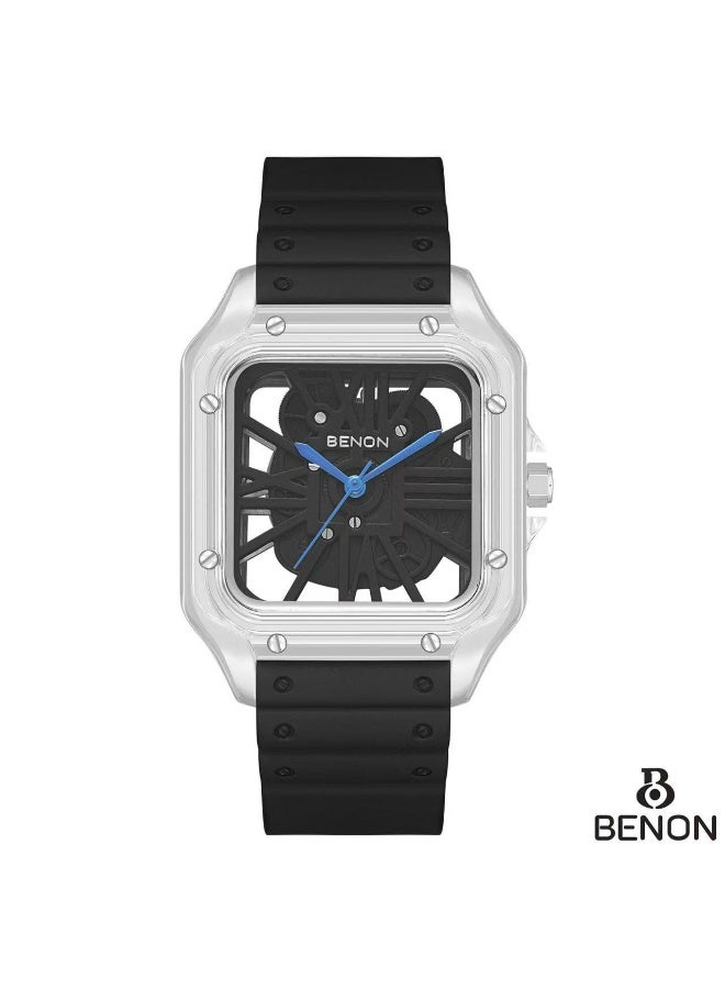 Pinone This Binon men's watch features a transparent bezel and a modern design inspired by the Santos style. - Image 1