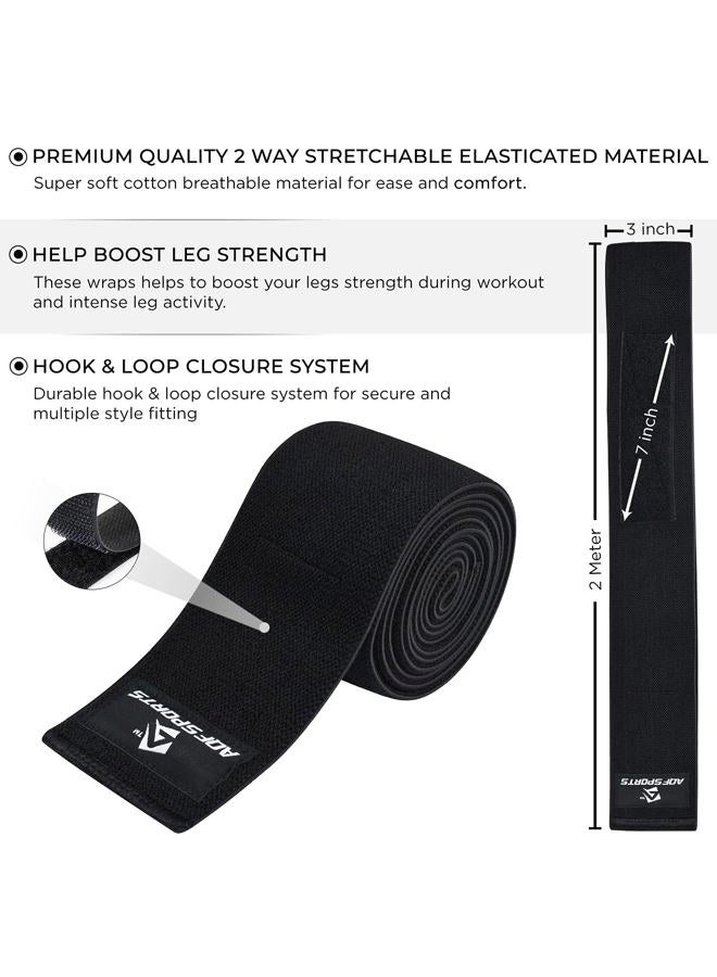 AQF Knee Wraps Weight Lifting Bandage Heavy Duty Elasticated Support Straps Guard Powerlifting, Squatting (Black 78") - Image 2
