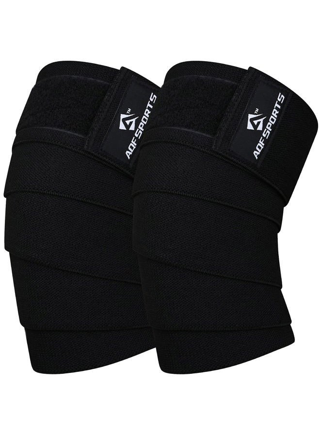 AQF Knee Wraps Weight Lifting Bandage Heavy Duty Elasticated Support Straps Guard Powerlifting, Squatting (Black 78") - Image 1