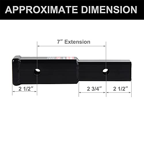REYSUN Receiver Tube 864333 Trailer Hitch Extender 7 inch Extension, Fits 2 inch Hitch Receiver, 3,500lbs G.T.W, Hitch Pin and Clip Included… - Image 3