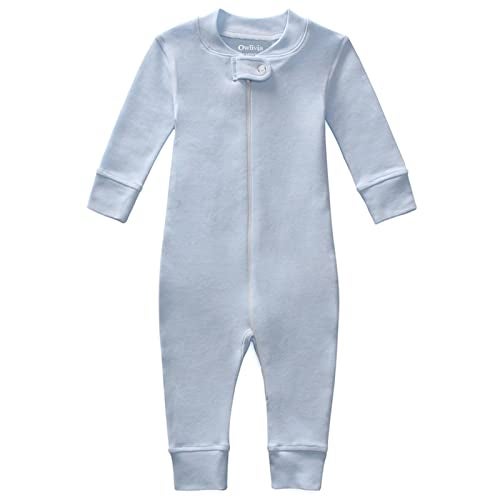 Owlivia Organic Cotton Baby Boy Girl Zip up Sleep N Play, Footless, Long Sleeve(0-3 Months, Blue) - Image 1