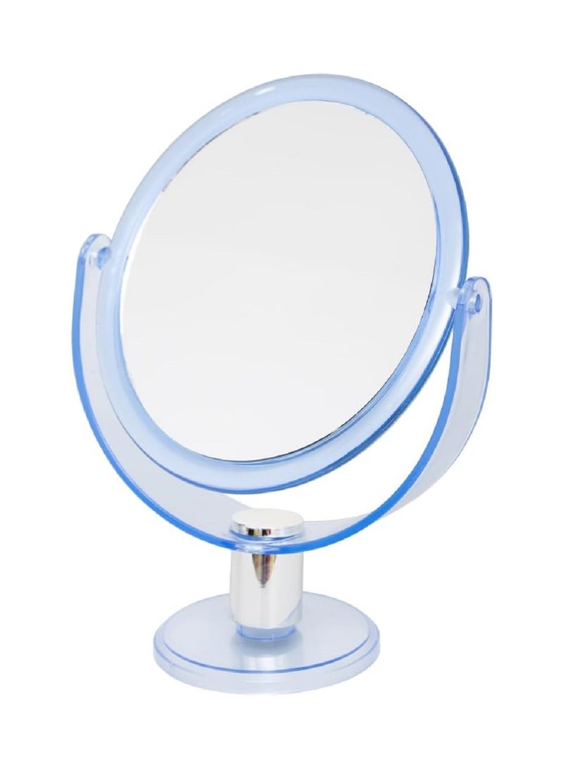 Practical and Lightweight Double Sided Oval Mirror with Clear Magnification for a Tidy Look - Home Use or On The Go - 1x & 10x Magnification with 360 Degree Rotation (Clear Blue) - Image 1