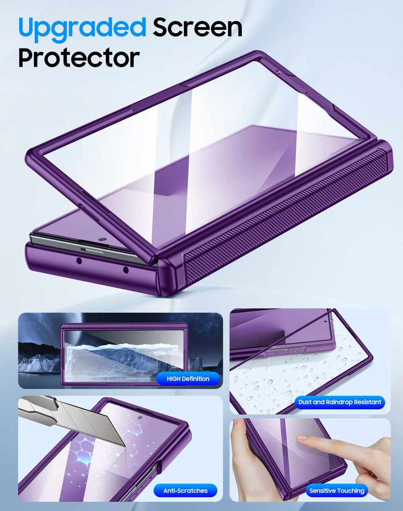 BSNRM for Samsung Galaxy Z Fold 7 Case with Card Holder RFID Blocking, Built in Slide Lens Cover & Hinge Protection & Screen Protector, Shockproof Wallet Case for Z Fold 7 (Purple) - Image 5