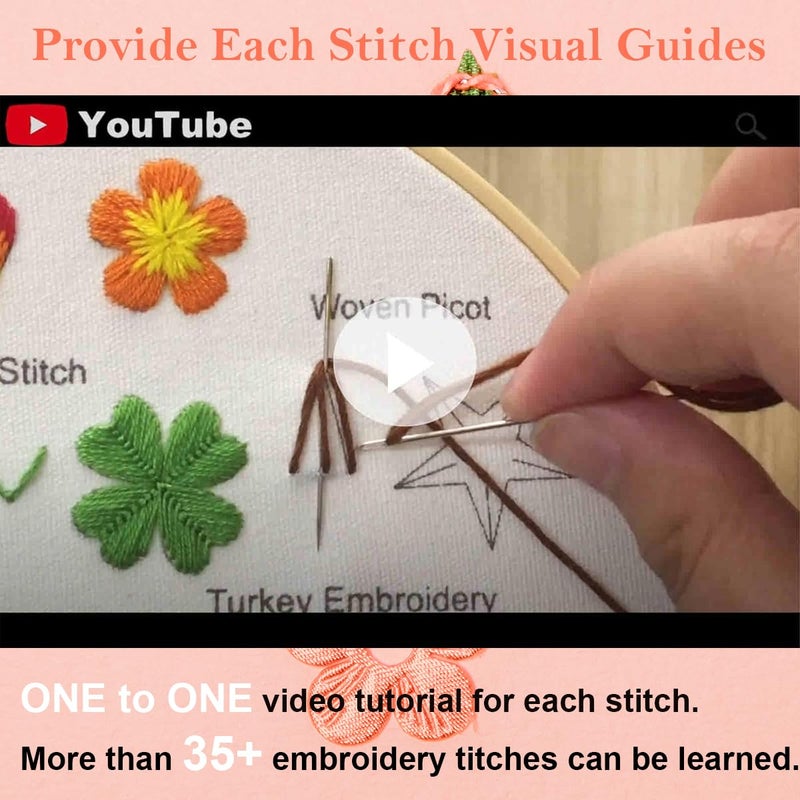 HASTHIP HASTHIP® 3 Sets DIY Embroidery Kit for Beginners Pre-Embroideried Stitch Practice Kit for Beginners Adults, Stitch Practice Kit, Includes Cloth with Pattern, Hoop, Colorful Threads and Scissors  - Image 4