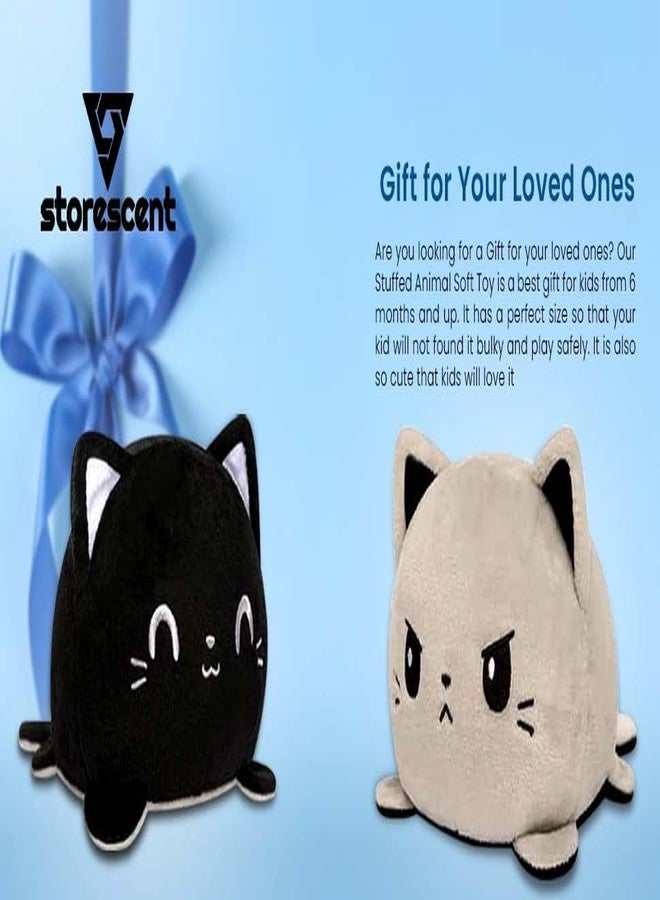 Storescent Reversible Cat Soft Toys for Kids, Stuffed Animal Plush Soft Toys for Boys and Girls | Cat Plushie Toy (Happy Black/Angry Grey) - Image 3