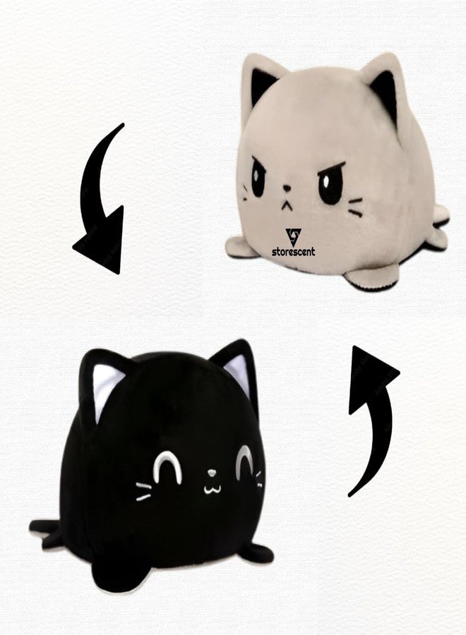 Storescent Reversible Cat Soft Toys for Kids, Stuffed Animal Plush Soft Toys for Boys and Girls | Cat Plushie Toy (Happy Black/Angry Grey) - Image 1