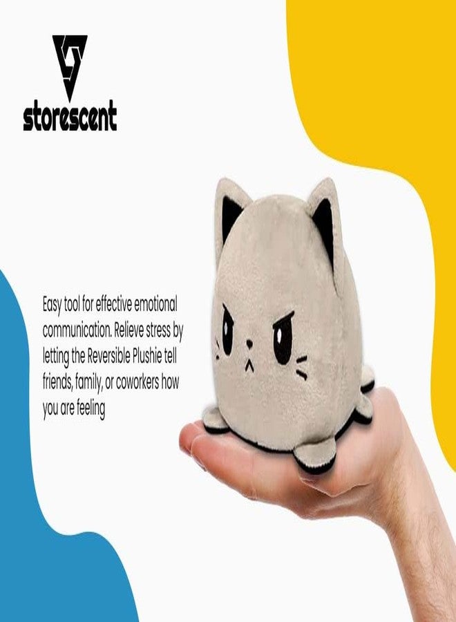 Storescent Reversible Cat Soft Toys for Kids, Stuffed Animal Plush Soft Toys for Boys and Girls | Cat Plushie Toy (Happy Black/Angry Grey) - Image 5