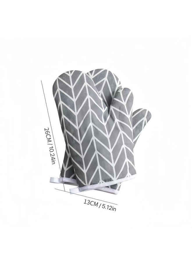 1 Pair (2 PCS) Cotton Kitchen Oven Mitt Glove, Heat Resistance Soft Cotton Lining, Pot Holders for Safe Cooking, Baking, Grilling and Barbecue Potholders (Gray/White) - Image 3
