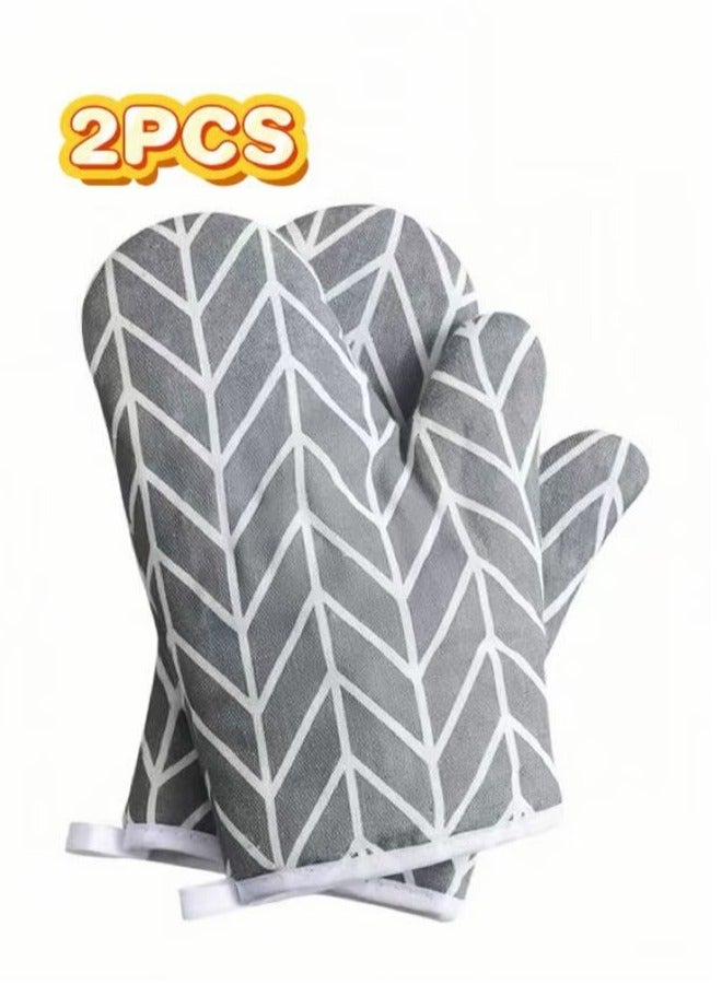 1 Pair (2 PCS) Cotton Kitchen Oven Mitt Glove, Heat Resistance Soft Cotton Lining, Pot Holders for Safe Cooking, Baking, Grilling and Barbecue Potholders (Gray/White) - Image 1
