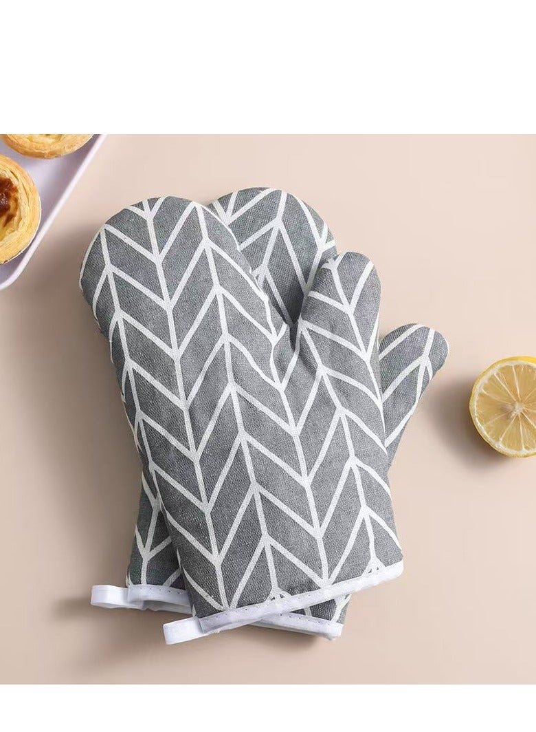 1 Pair (2 PCS) Cotton Kitchen Oven Mitt Glove, Heat Resistance Soft Cotton Lining, Pot Holders for Safe Cooking, Baking, Grilling and Barbecue Potholders (Gray/White) - Image 2