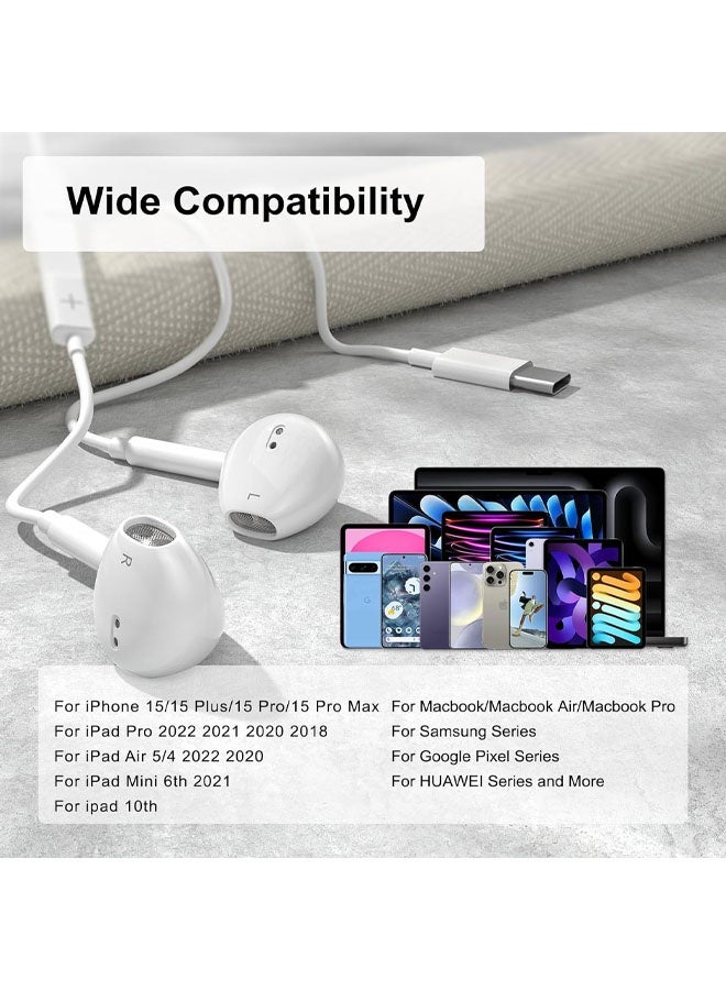 USB C Headphones Wired for iPhone 17/16/15 Series, for iPad Pro Air 5/4/Mini 6/iPad 10th, Type C Earbuds for MacBook Pro/air, Control Microphone, Volume, Music - Image 2