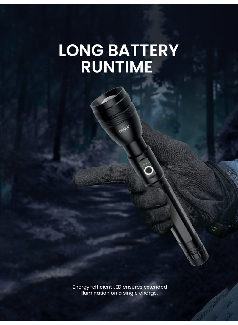 أوجيرا كشاف LED قابل لإعادة الشحن | كشاف تكتيكي فائق السطوع | سطوع عالي | بطارية 2SC قابلة لإعادة الشحن طويلة العمر | صغير ومقاوم للماء | مثالي للتخييم والمشي وحالات الطوارئ | ضمان سنتين | OG1001SL | أسود - Image 3