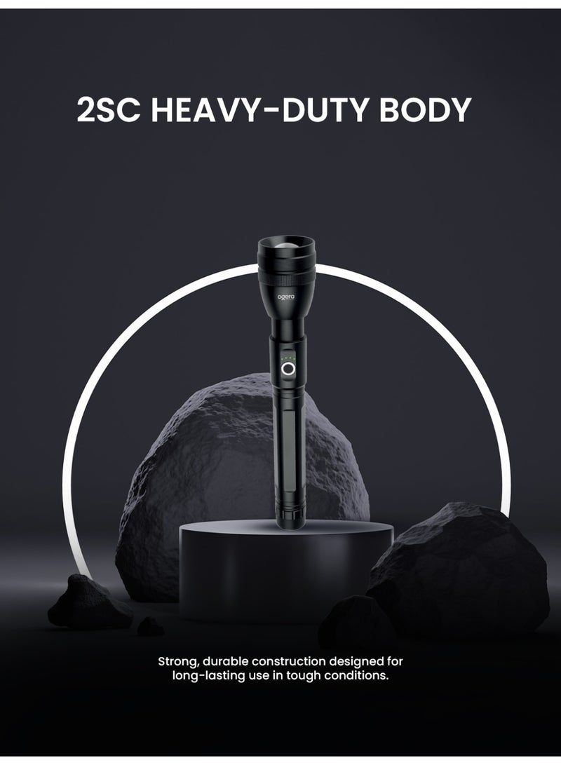 أوجيرا كشاف LED قابل لإعادة الشحن | كشاف تكتيكي فائق السطوع | سطوع عالي | بطارية 2SC قابلة لإعادة الشحن طويلة العمر | صغير ومقاوم للماء | مثالي للتخييم والمشي وحالات الطوارئ | ضمان سنتين | OG1001SL | أسود - Image 4