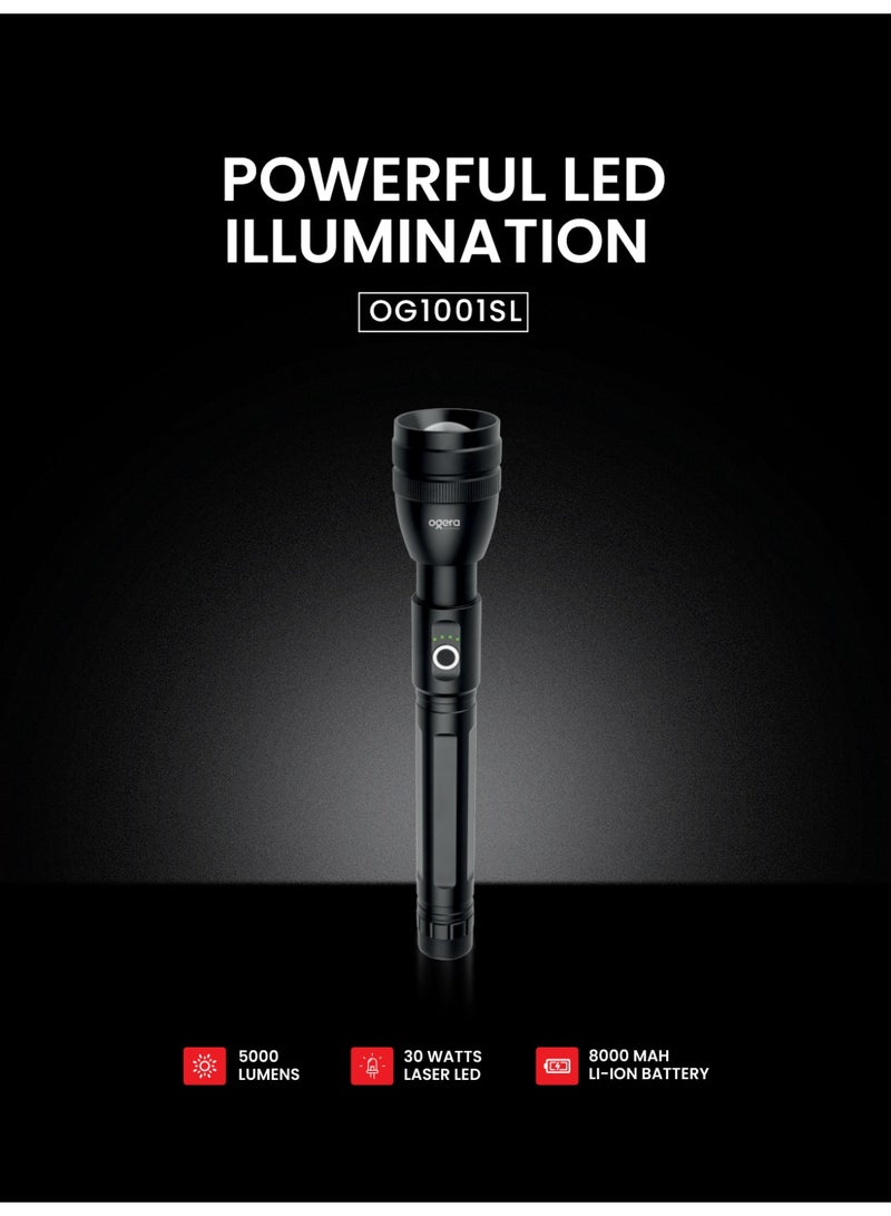 أوجيرا كشاف LED قابل لإعادة الشحن | كشاف تكتيكي فائق السطوع | سطوع عالي | بطارية 2SC قابلة لإعادة الشحن طويلة العمر | صغير ومقاوم للماء | مثالي للتخييم والمشي وحالات الطوارئ | ضمان سنتين | OG1001SL | أسود - Image 1