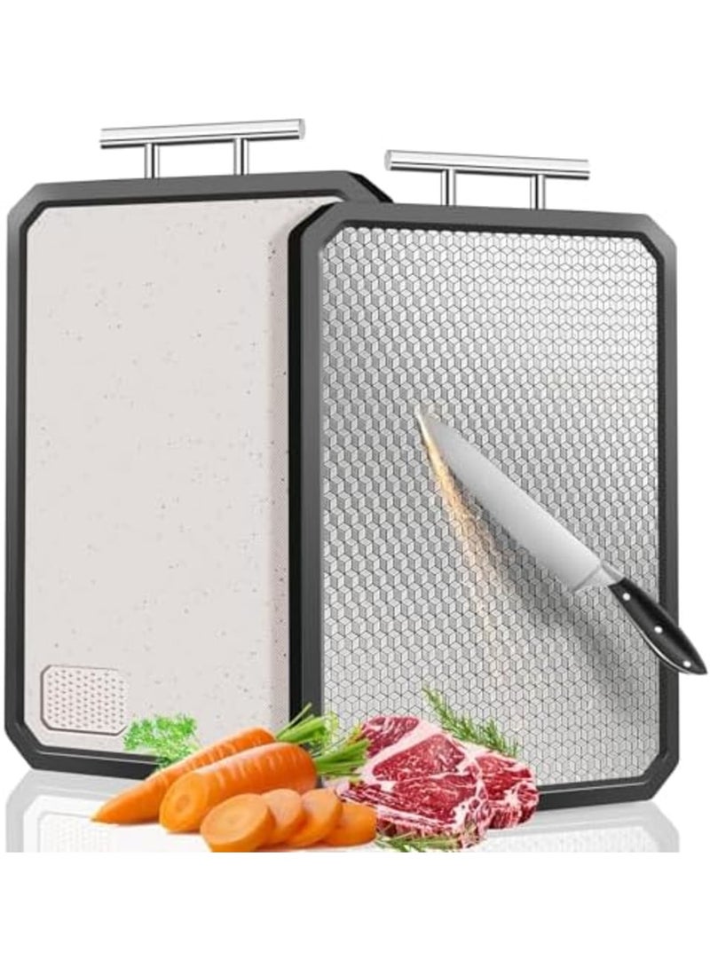Luckam Cutting Board Double-Sided, Stainless Steel Kitchen Board with Scratch-Resistant Mesh Design, Juice Groove, Non-Slip Edge, Dishwasher Safe Large Cutting Board for Food Preparation - Image 1