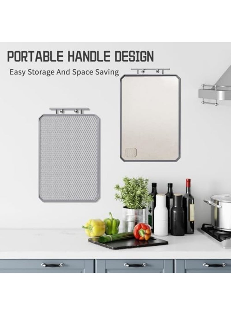 Luckam Cutting Board Double-Sided, Stainless Steel Kitchen Board with Scratch-Resistant Mesh Design, Juice Groove, Non-Slip Edge, Dishwasher Safe Large Cutting Board for Food Preparation - Image 4