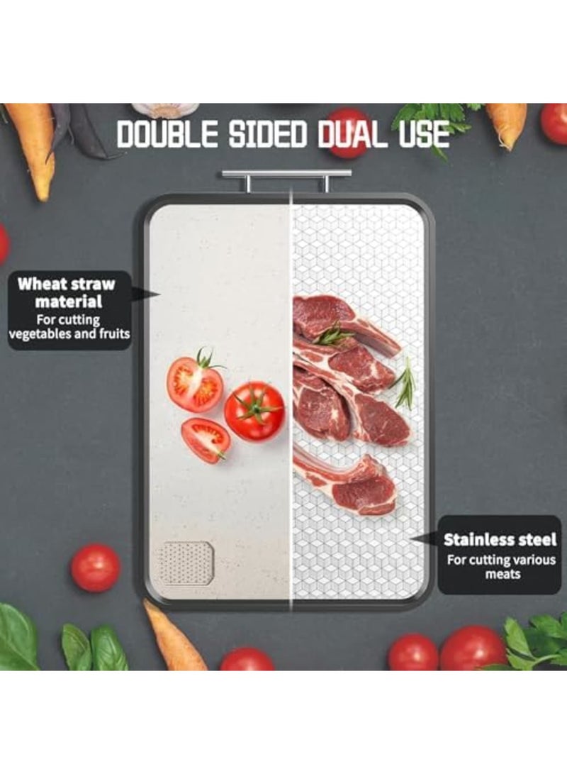 Luckam Cutting Board Double-Sided, Stainless Steel Kitchen Board with Scratch-Resistant Mesh Design, Juice Groove, Non-Slip Edge, Dishwasher Safe Large Cutting Board for Food Preparation - Image 2