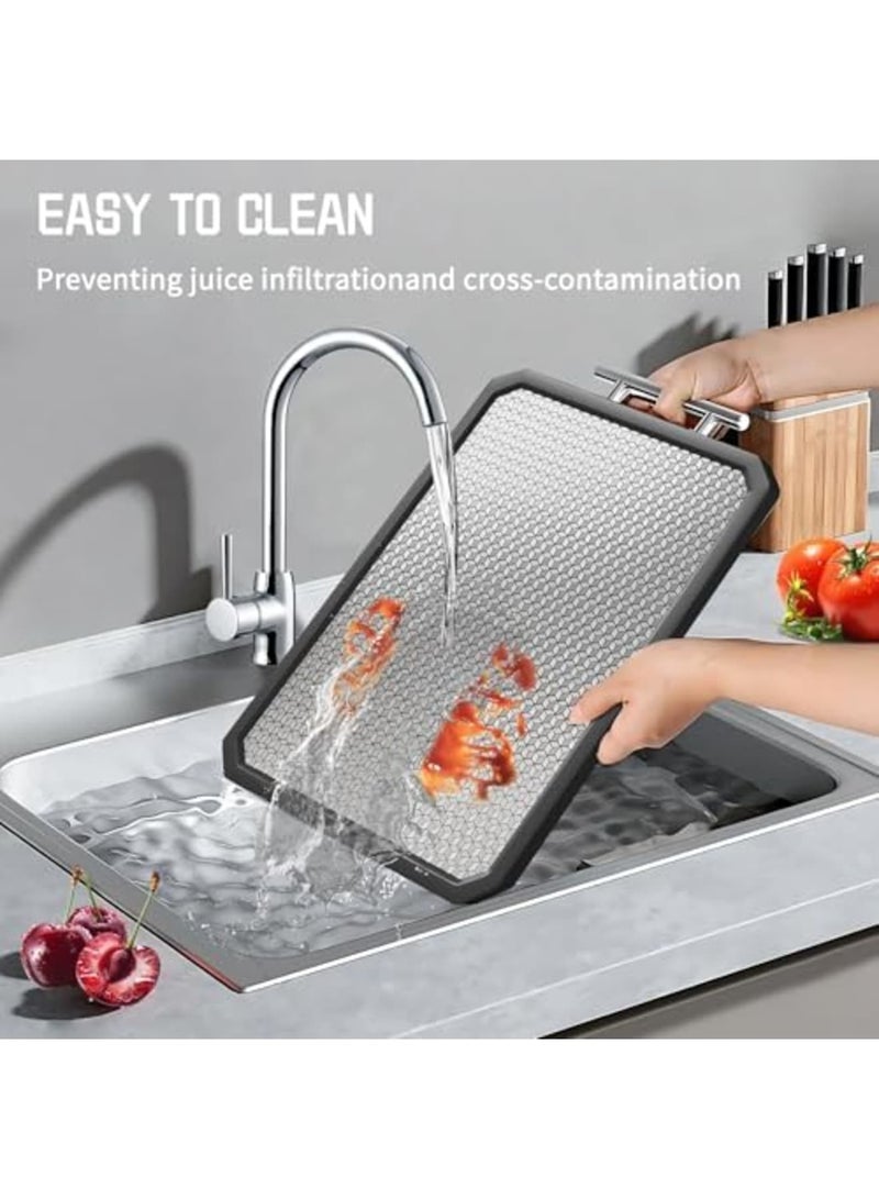 Luckam Cutting Board Double-Sided, Stainless Steel Kitchen Board with Scratch-Resistant Mesh Design, Juice Groove, Non-Slip Edge, Dishwasher Safe Large Cutting Board for Food Preparation - Image 3