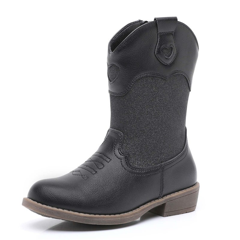 Ahannie Girls Glitter Cowboy Boots â€“ Sparkly Western Cowgirl Boots with Side Zipper (Toddler/Little Kid/Big Kid)(Black/Glitter-3 Little Kid) - Image 1